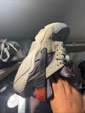 Nike Air Huarache Sneakers in Safari Atmos (Gray and Cream with Pink Accents)